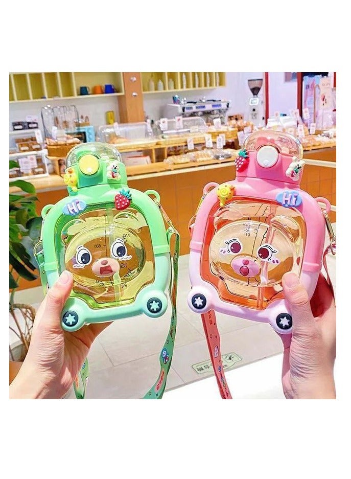 Emoji Drinking Bottle For Kids And Adults Boys And Girls, 1000Ml School Bottle With Straw, Strap And Stickers - Multi Color - Image 1
