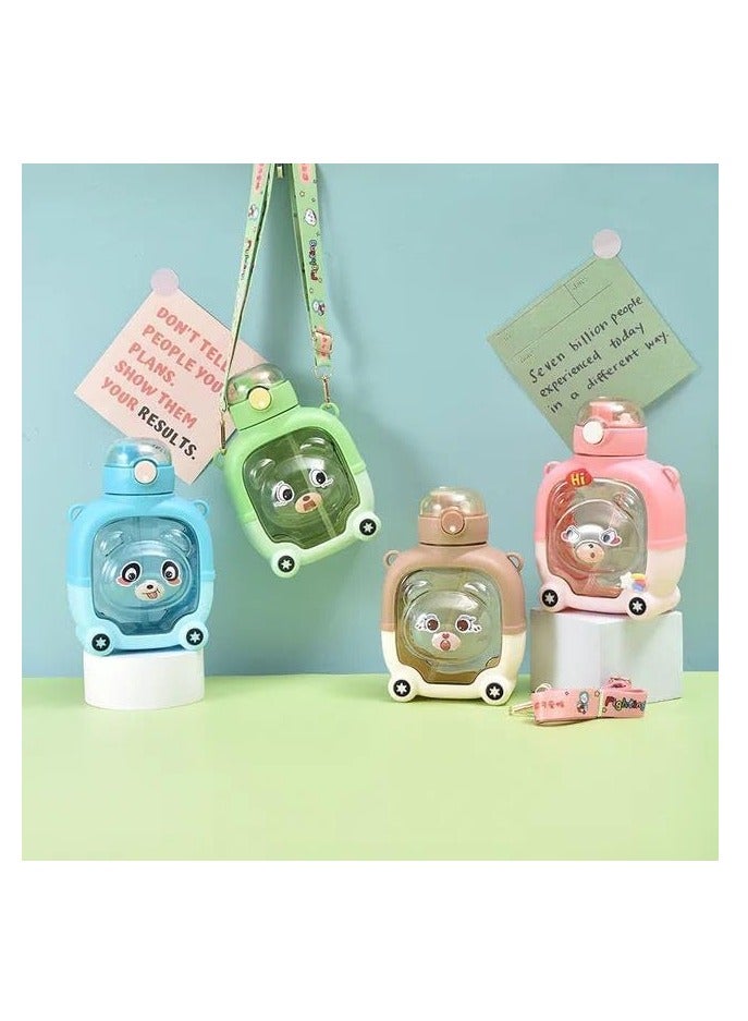 Emoji Drinking Bottle For Kids And Adults Boys And Girls, 1000Ml School Bottle With Straw, Strap And Stickers - Multi Color - Image 2