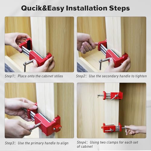 Sebupar Red-4 Pack Cabinet Face Frame Clamps with Two Side Screws and Alignment Plate - Image 4