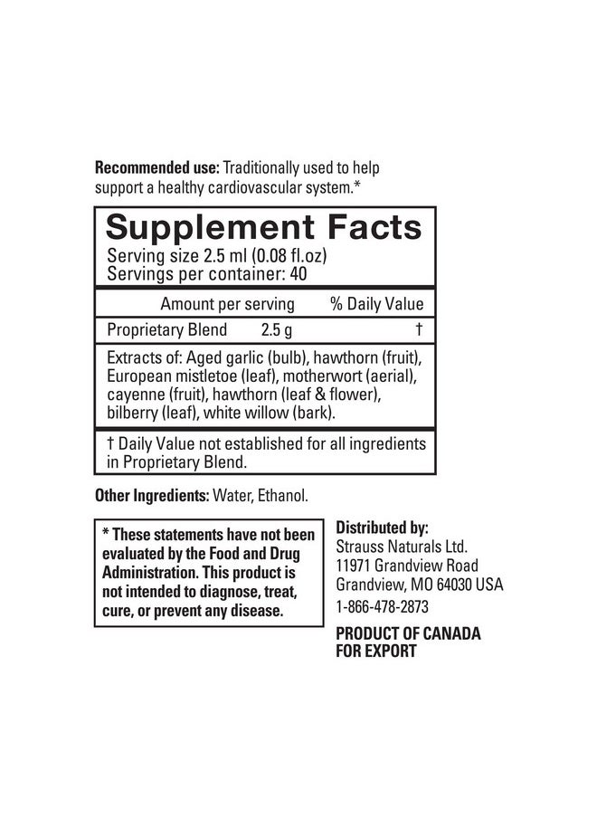 Strauss Heartdrops - Strauss Naturals Heartdrops, Herbal Heart Supplements With European Mistletoe And Extracts Of Aged Garlic, 3.4 Fl Oz Bottle, Original Flavor; Vegan, Non-Gmo, Naturally Sourced Ingredients - Image 1