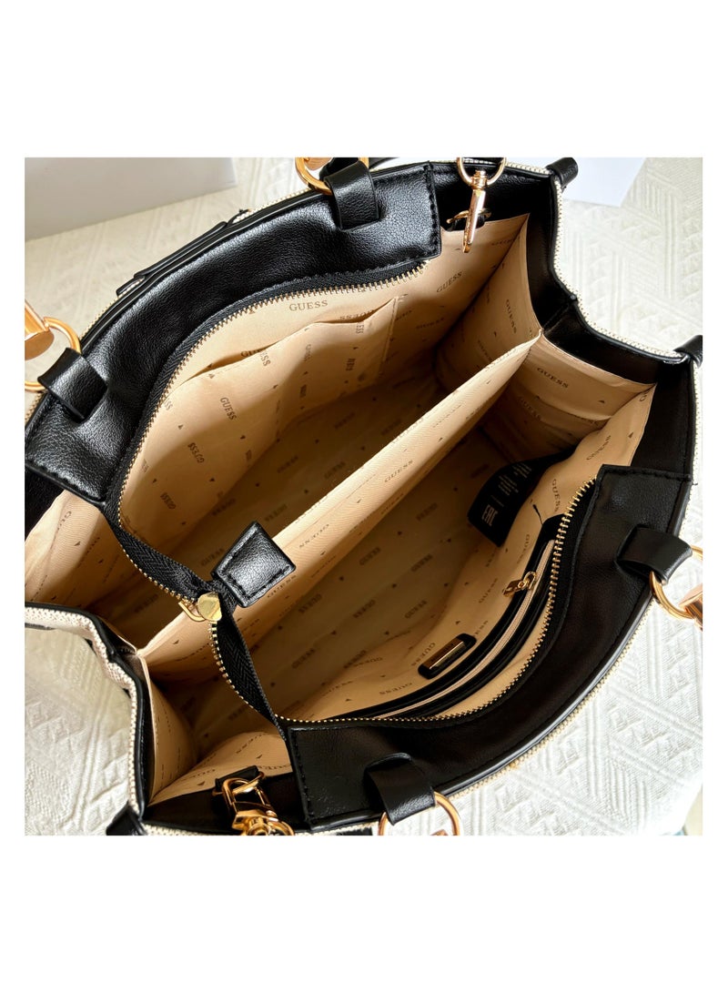 GUESS Large Capacity Simple Printed Fabric Splicing Tote Bag Bamboo Handle Single Shoulder Women's Bag33*13*25.5CM  - Image 2