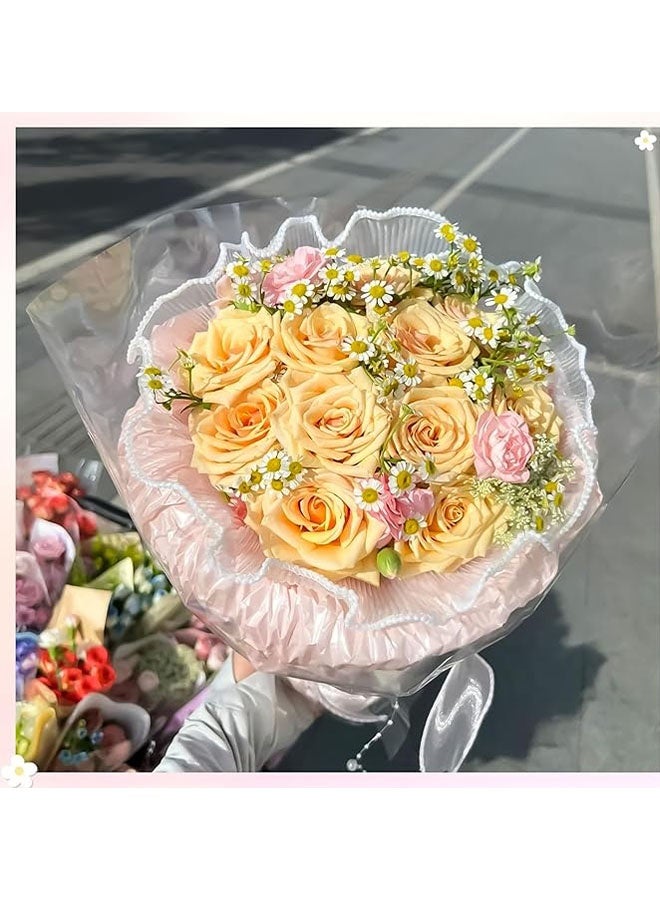 Happy D 4 Yards 28cm Flower Wrapping Paper, 3-Piece Set, Pearl Ruched Wavy Mesh Flower Wrapping Paper for Bouquet Wrapping, Suitable for Mother's Day, Graduation, Wedding, Florist Supplies, DIY Floral Crafts, 3 Colors, Comes with Bow Pearl - Image 5
