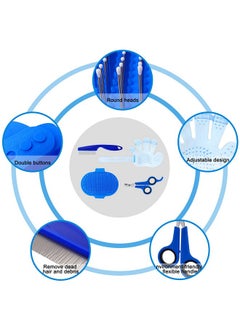 Patelai 4 Pieces Bunny Grooming Kit: Brush, Hair Remover, Nail Clipper, Shampoo Brush with Adjustable Ring Handle for Rabbits, Hamsters (Blue)  - Image 3