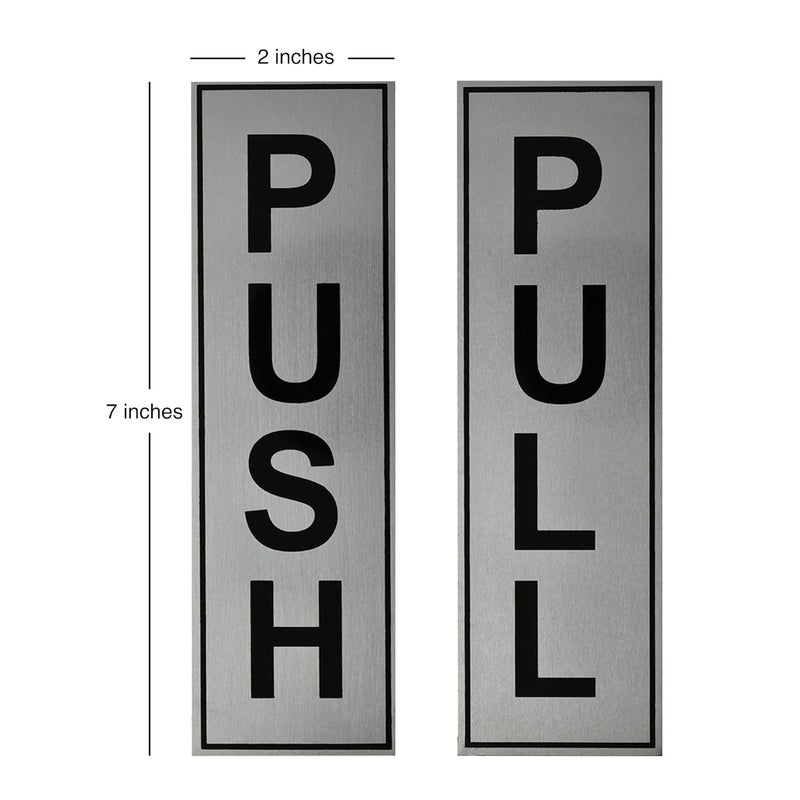 BUZZ COOL Silver Metal Push Pull Sign Board For Offie and Shop Glass and Wooden | Self Adhesive Stainless Steel Metal Sticker for Door | Push and Pull Sticker for Hospital Malls Office 2 Set Pack (4Pcs) - Image 2