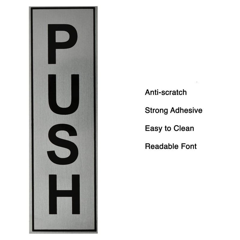 BUZZ COOL Silver Metal Push Pull Sign Board For Offie and Shop Glass and Wooden | Self Adhesive Stainless Steel Metal Sticker for Door | Push and Pull Sticker for Hospital Malls Office 2 Set Pack (4Pcs) - Image 3