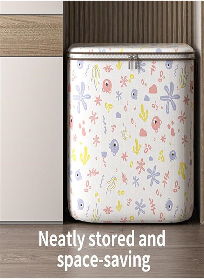 KASTWAVE 100L Large Storage Chest, Clothes Organizer Box Foldable Blanket Quilt Zipper Storage Bags with Handle, Moving Luggage Bags, Large Capacity Thick Fabric Storage Boxes for Toys, Clothing Storage Boxes  - Image 4