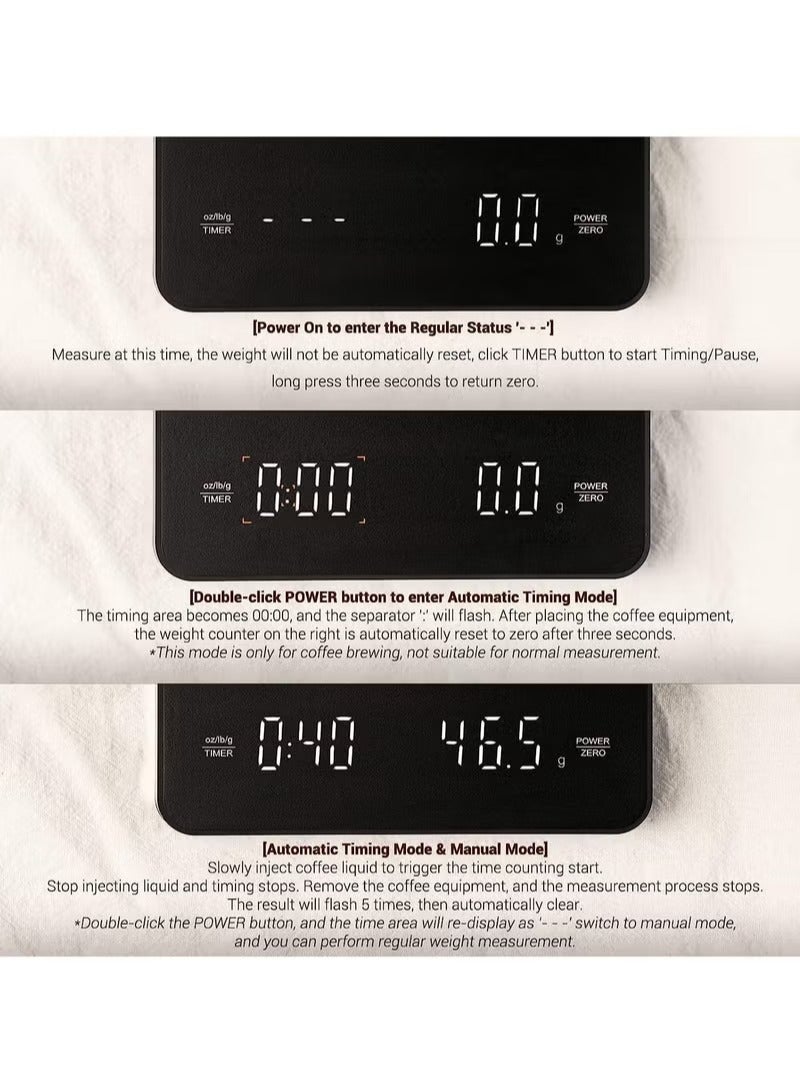ELFSA Digital Coffee Scales with Timer - Coffee Espresso Brewing Drip Pour-Over Scale Baking Kitchen Scale 3000g / 6.6lbs Edition (Heat-Resistant Black) - Image 3