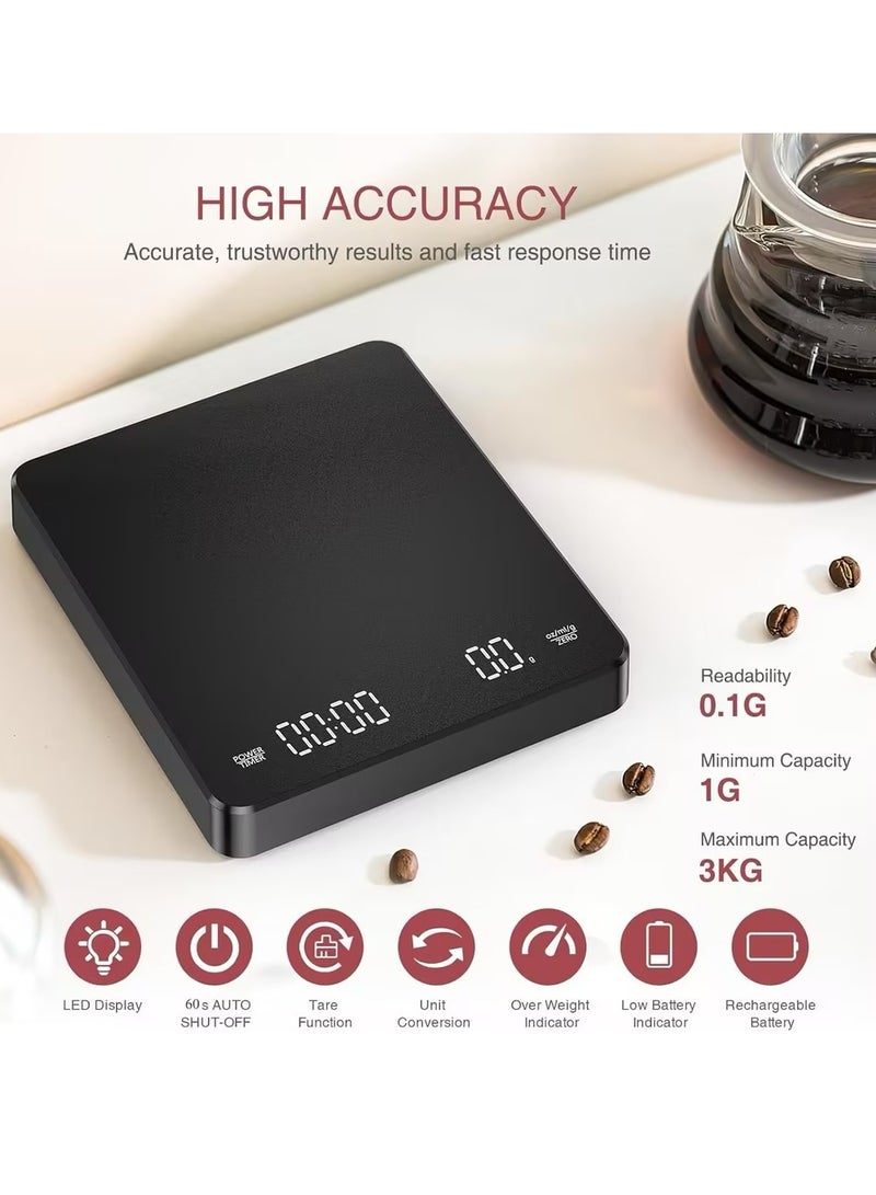 ELFSA Digital Coffee Scales with Timer - Coffee Espresso Brewing Drip Pour-Over Scale Baking Kitchen Scale 3000g / 6.6lbs Edition (Heat-Resistant Black) - Image 4