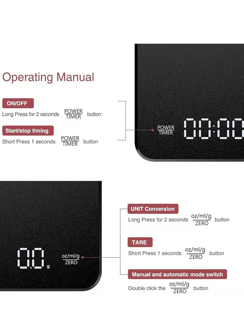 ELFSA Digital Coffee Scales with Timer - Coffee Espresso Brewing Drip Pour-Over Scale Baking Kitchen Scale 3000g / 6.6lbs Edition (Heat-Resistant Black)  - Image 4