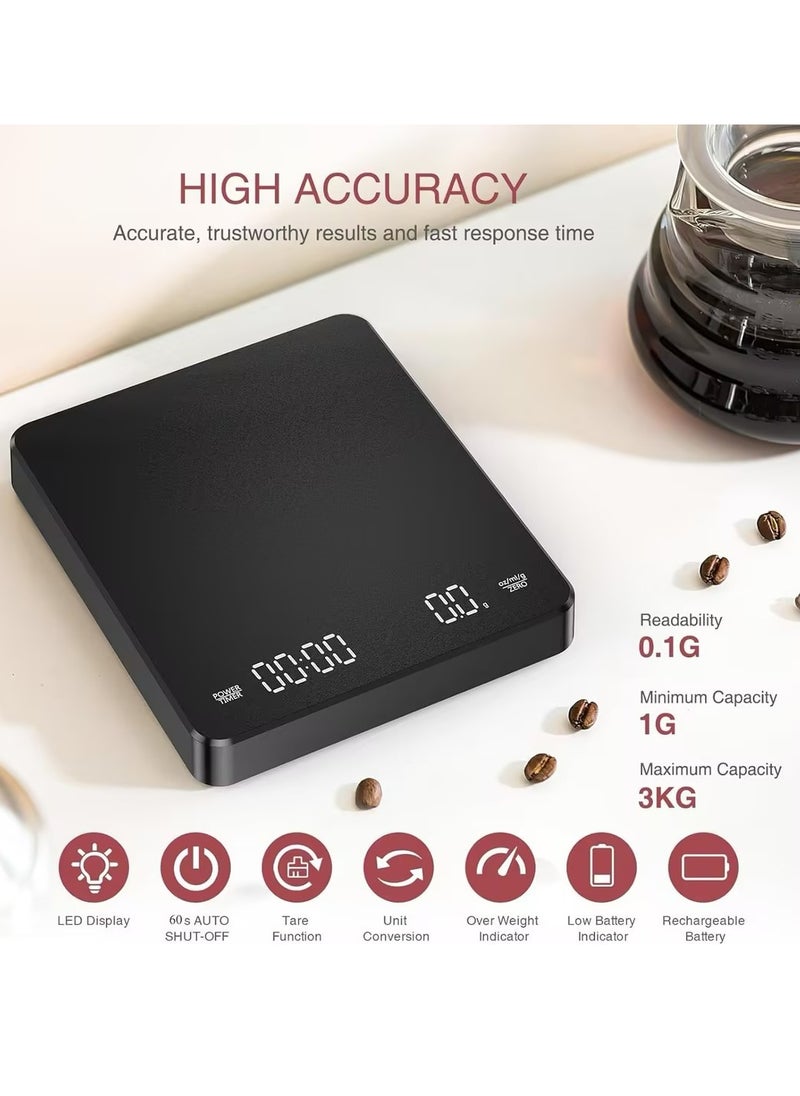 ELFSA Digital Coffee Scales with Timer - Coffee Espresso Brewing Drip Pour-Over Scale Baking Kitchen Scale 3000g / 6.6lbs Edition (Heat-Resistant Black)  - Image 5