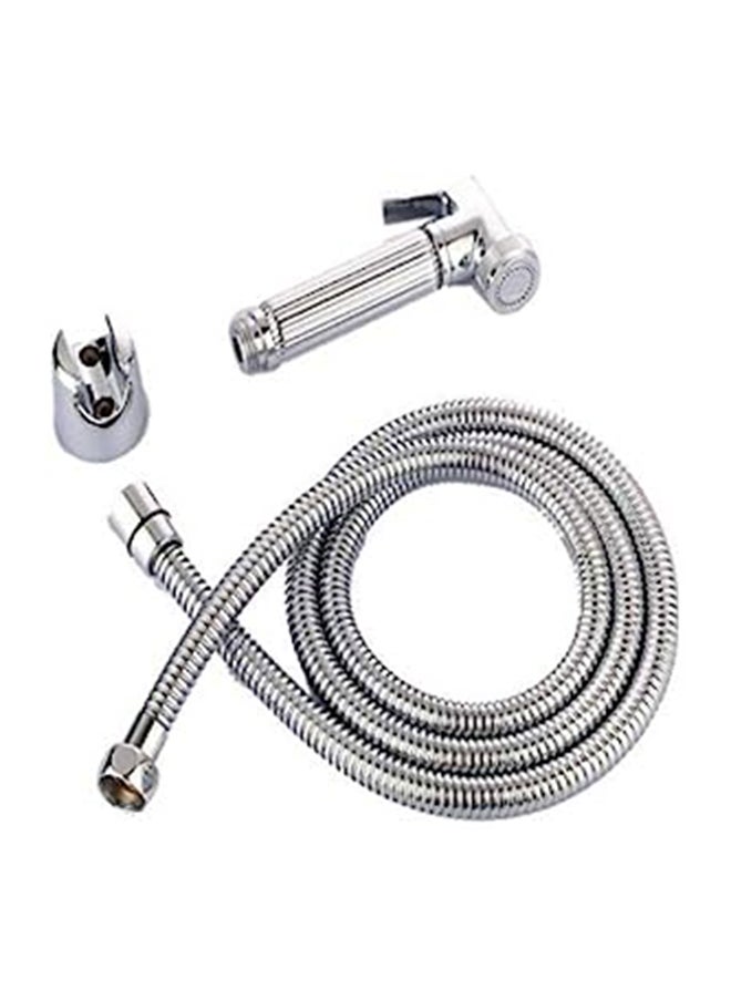 Generic Toilet Bidet Spray Hand Held With Holder And Hose Stainless Steel Size 120 Cm Metallic Silver D170609 