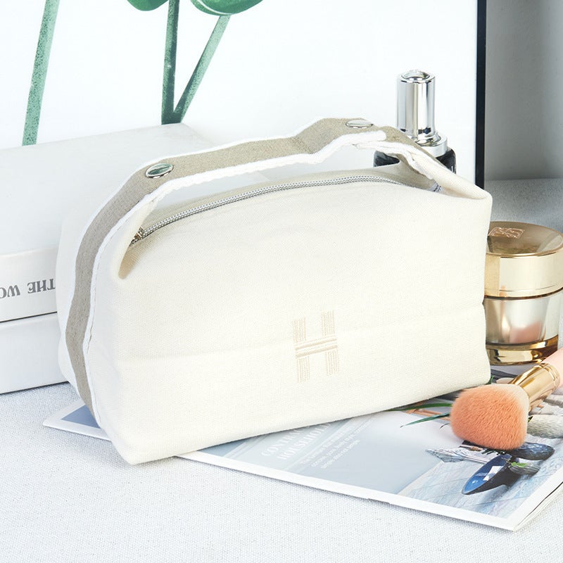 H Home lunch box bag canvas portable cosmetic bag Portable Travel womens cosmetics storage bag wash bag wholesale zero Creamy-white