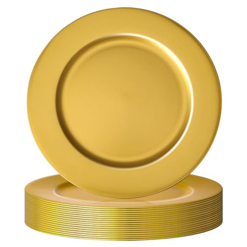 Hoemwarm 18 Pcs Golden Charger Plates Bulk,13 Inch Plastic Gold Dinner Round Tray Charger Tableware Dish for Table Setting Wedding Holidays Party Decor - Image 1