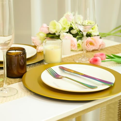 Hoemwarm 18 Pcs Golden Charger Plates Bulk,13 Inch Plastic Gold Dinner Round Tray Charger Tableware Dish for Table Setting Wedding Holidays Party Decor - Image 5
