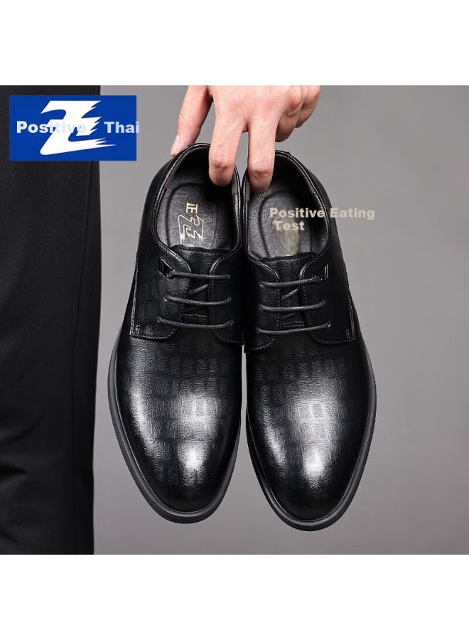 Zhengtai British Men's Leather Shoes Breathable Checkered Business Casual Shoes Lace-up Formal Leather Shoes Men Jz0020 Black 44