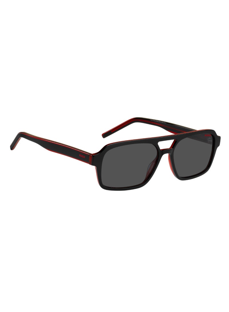 HUGO Men's Uv Protection Rectangular Shape Acetate Sunglasses Hg 1241/S Grey 41 - Lens Size: 40.7 Mm - Black Red - Image 2