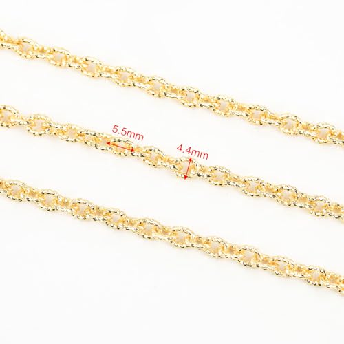 YOUBEIYEE 4 Meters 18K Gold Plated Chains for Jewelry Making Embossed Rolo Chain Light Gold Plated Brass Jewelry Chains with Jump Rings and Lobster Clasps - Image 3