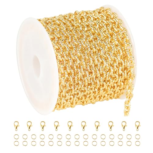 YOUBEIYEE 4 Meters 18K Gold Plated Chains for Jewelry Making Embossed Rolo Chain Light Gold Plated Brass Jewelry Chains with Jump Rings and Lobster Clasps - Image 1