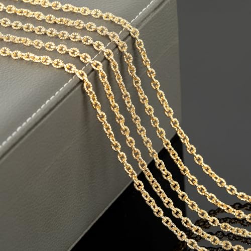 YOUBEIYEE 4 Meters 18K Gold Plated Chains for Jewelry Making Embossed Rolo Chain Light Gold Plated Brass Jewelry Chains with Jump Rings and Lobster Clasps - Image 4