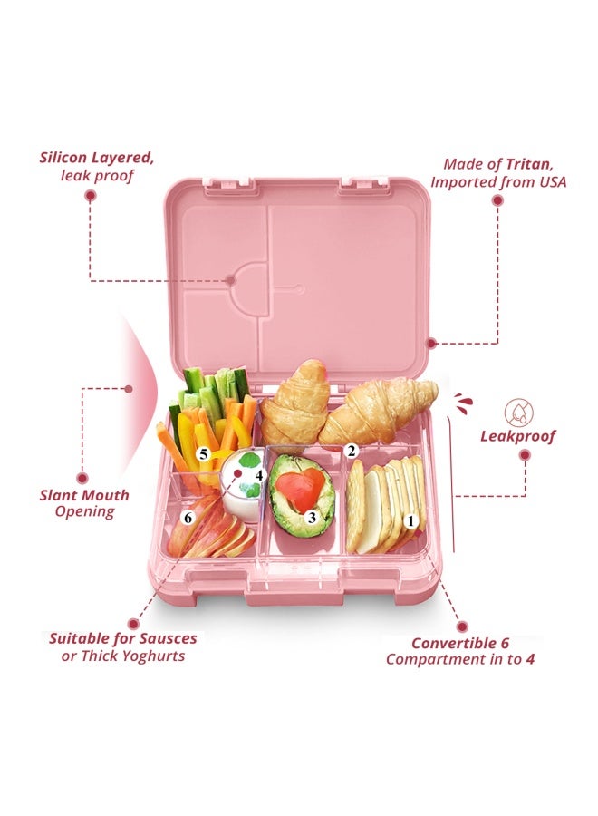 Cocobee Bento Lunch Box, 6 Adjustable Compartments - Pink - Image 4