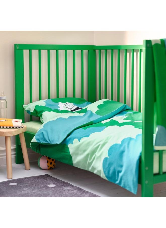 Zaboon - 3-piece bedlinen set for cot, green/turquoise, 60x120 cm - Image 1