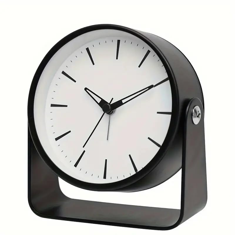 QIMIT Modern Alarm Clock, 4.5 Inch Minimalist Metal Border Table Alarm Clock, Silent Non Ticking Desk Alarm Clock with Battery Power, Bedside Alarm Clock for Kids Student - Image 1