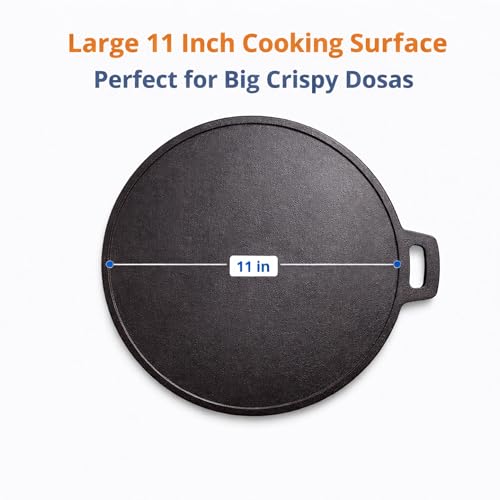6th Planet Cast Iron Dosa Tawa 11 Inch | Pre-Seasoned Flat Tawa | Roti Chapati Tawa | Single Handle | Gas & Induction Compatible | Heavy Duty Traditional Cookware - Image 3