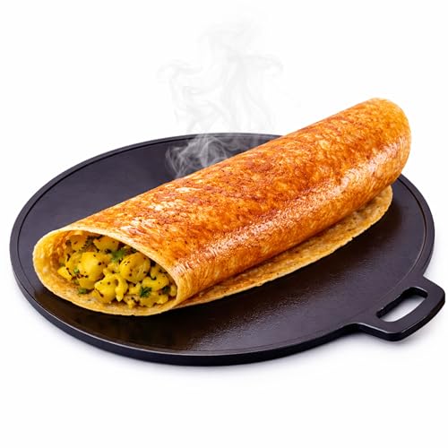 6th Planet Cast Iron Dosa Tawa 11 Inch | Pre-Seasoned Flat Tawa | Roti Chapati Tawa | Single Handle | Gas & Induction Compatible | Heavy Duty Traditional Cookware - Image 1