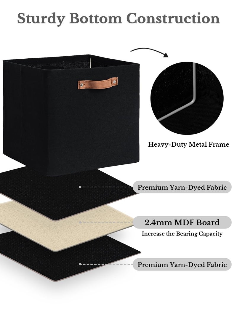 StorageWorks 13x13 Storage Cubes, Collapsible Storage Bins Organizer for Closet, Fabric Storage Box with PU Handles, Black, 4-Pack - Image 4