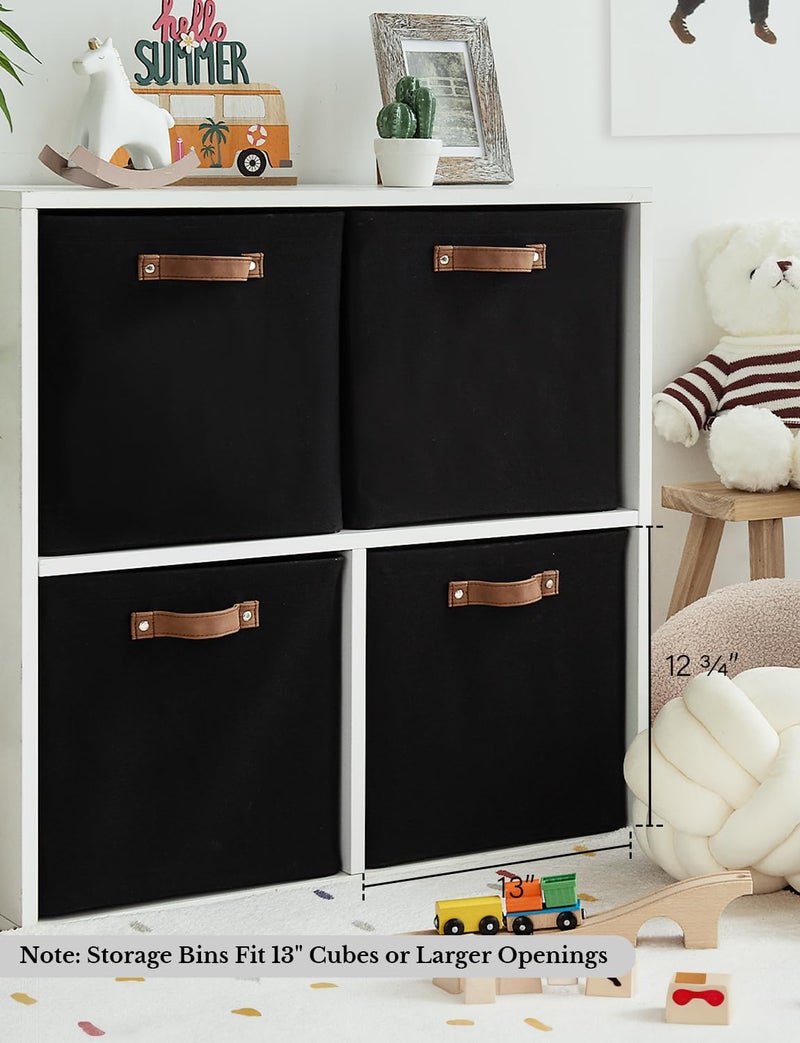 StorageWorks 13x13 Storage Cubes, Collapsible Storage Bins Organizer for Closet, Fabric Storage Box with PU Handles, Black, 4-Pack - Image 5