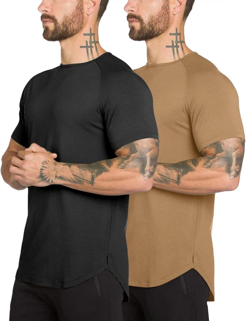 TEZO Mens Gym Workout Slim Fit Short Sleeve T-Shirt Cotton Performance Athletic Shirts Running Fitness Tee - Image 1