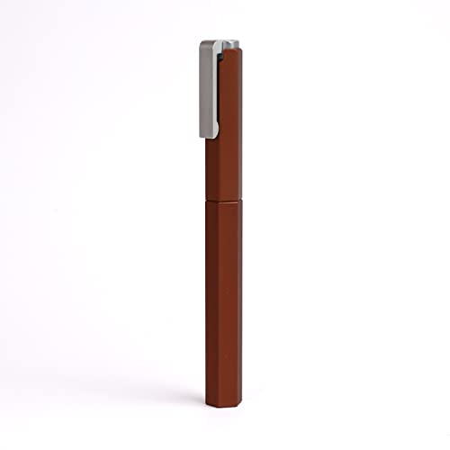 Worther Compact Mocca Fountain Ink Pen - Medium Size Steel Nib For Writing, Smooth Copper Brown Anodized Aluminium Finish Hexagon Design Preinstalled Converter, Blue Ink Cartridge, Spring Pocket Clip - Image 4
