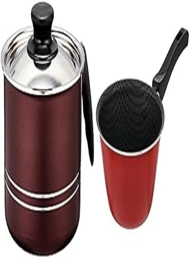 Trueval teflon milk pot with handle and lid, size 16 - maroon + Trueval sauce pan conik red size 16 cm