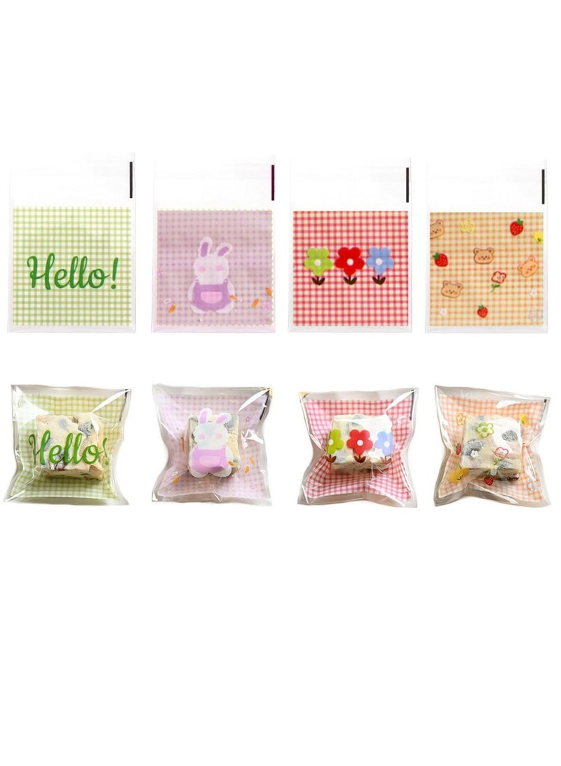Oasisgalore 200pcs Cute Cookie Bags, Self Adhesive Gift Bags Flat Cellophane Goody Bags for Party Favor Dessert - Image 1