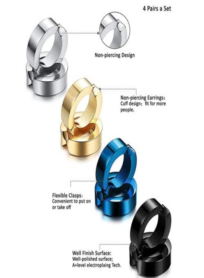 BEAUTIVIA Mens Earring & Women Earring Multi jewellery Valentine Platinum Black Blue Golden Chrome-Color Surgical Plug Hoop Ear piercing Studs Stylish Fancy High Gold Polish non Pierced Round pressing - Image 3