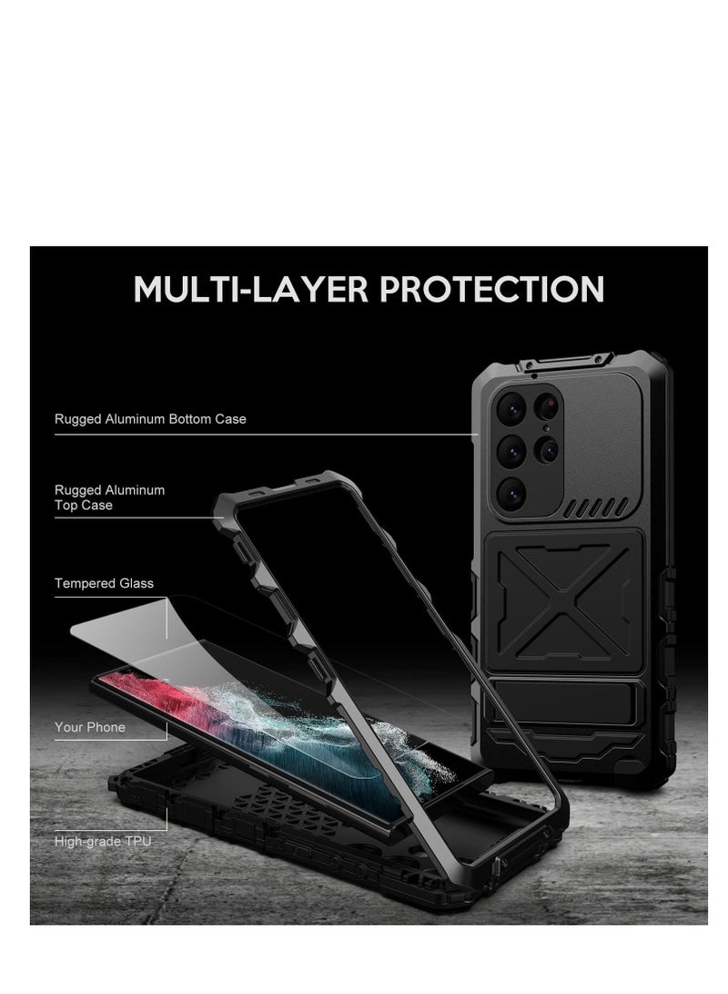 Aookay Case Cover for S23 Ultra, Samsung Galaxy S23 Ultra Case Rugged Mil-Grade Metal with Screen Protector Outdoor Full Body Rugged Aluminum Armor Hard Case (Black)  - Image 2