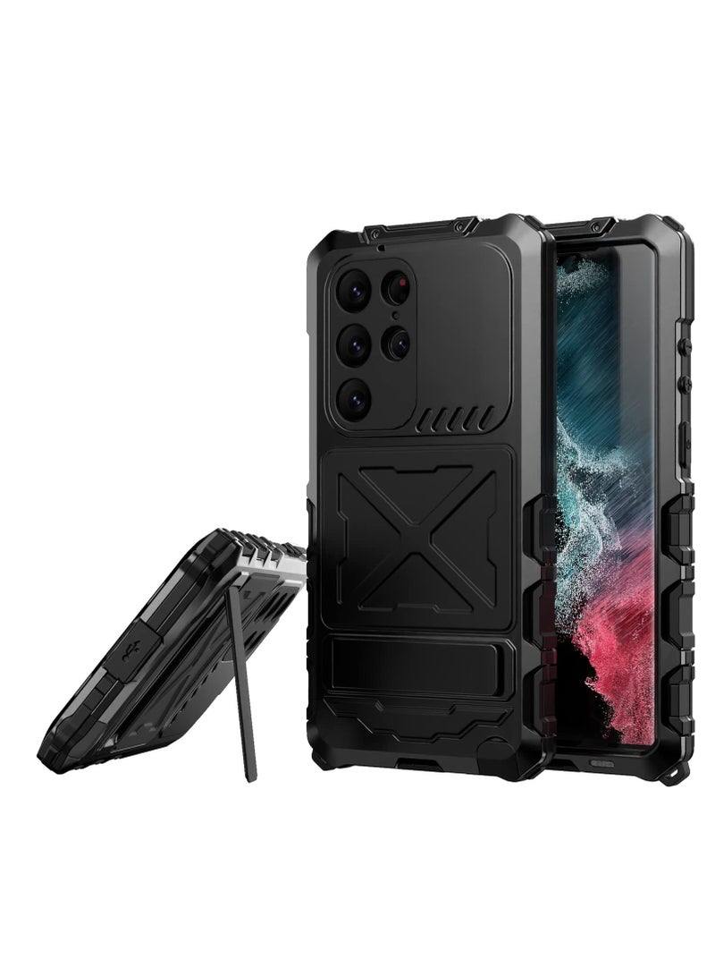 Aookay Case Cover for S23 Ultra, Samsung Galaxy S23 Ultra Case Rugged Mil-Grade Metal with Screen Protector Outdoor Full Body Rugged Aluminum Armor Hard Case (Black)  - Image 1
