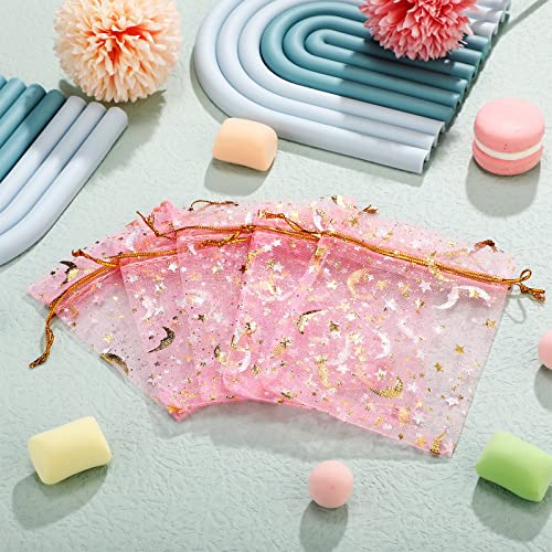 Shappy 150 Pieces Drawstring Organza Bags Small Moon Stars Drawstring Sachet Jewelry Mesh Gift Bags Pouches Gold Star Organza Favor Pouches for Christmas Wedding Party (Pink, 3.5 x 4.7 Inch) - Image 5