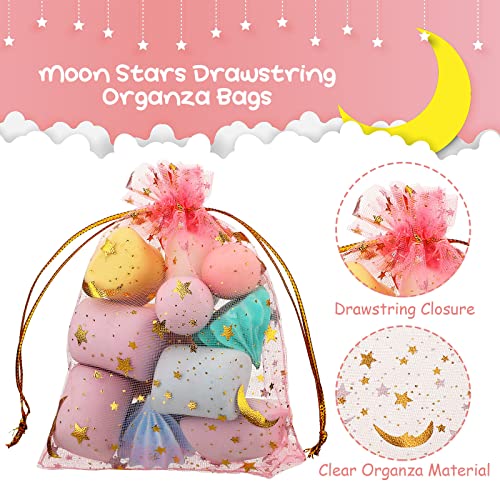 Shappy 150 Pieces Drawstring Organza Bags Small Moon Stars Drawstring Sachet Jewelry Mesh Gift Bags Pouches Gold Star Organza Favor Pouches for Christmas Wedding Party (Pink, 3.5 x 4.7 Inch) - Image 2