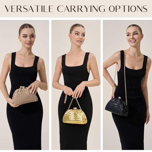 CHUNLI Dressy Woven Clutch Purses for Women Evening Wedding Formal Occasion,Dumpling Crossbody Shoulder Handbags for Women - Image 5