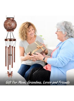 YHmall Wind Chimes For Outside Butterfly Solar Lantern, 38" Flower Solar Wind Chimes Gifts For Mom Hanging Lights, Garden Decor Memorial Wind Chime, Christmas Windchimes Outdoors Gifts For Women  - Image 2