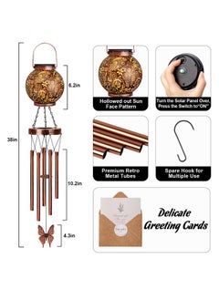 YHmall Wind Chimes For Outside Butterfly Solar Lantern, 38" Flower Solar Wind Chimes Gifts For Mom Hanging Lights, Garden Decor Memorial Wind Chime, Christmas Windchimes Outdoors Gifts For Women  - Image 4