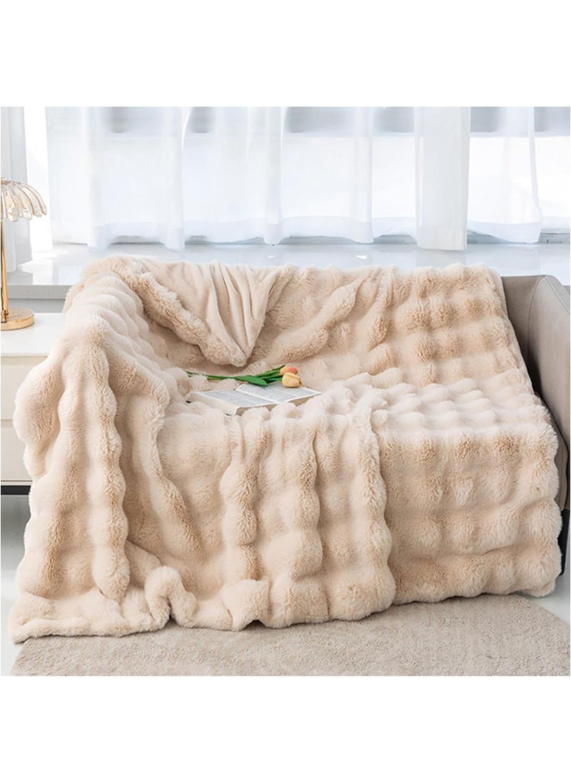 LIMOS - Faux Rabbit Fur Throw Blanket Cute Cozy Furry Fuzzy Blanket Plush Warm Fleece Fluffy Blanket for Couch Sofa - Image 1