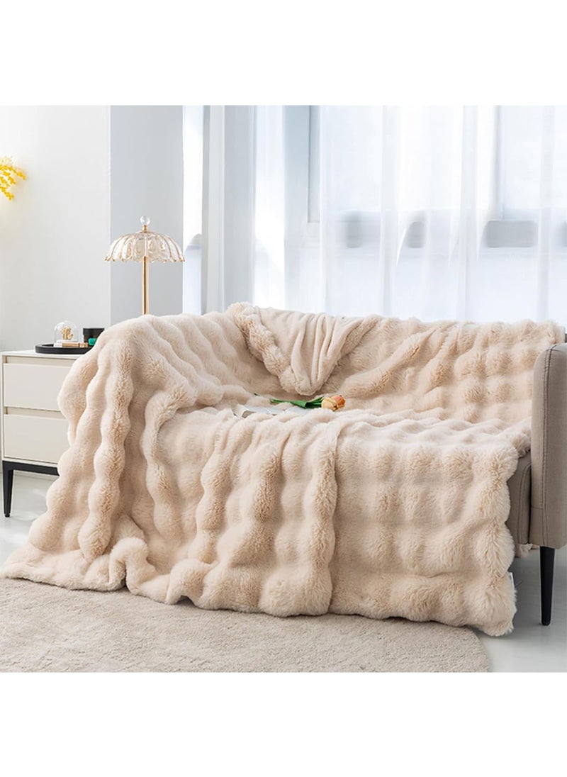 LIMOS - Faux Rabbit Fur Throw Blanket Cute Cozy Furry Fuzzy Blanket Plush Warm Fleece Fluffy Blanket for Couch Sofa - Image 1