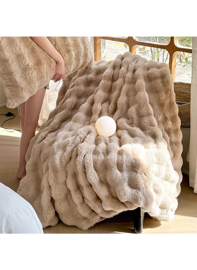 LIMOS - Faux Rabbit Fur Throw Blanket Cute Cozy Furry Fuzzy Blanket Plush Warm Fleece Fluffy Blanket for Couch Sofa - Image 1