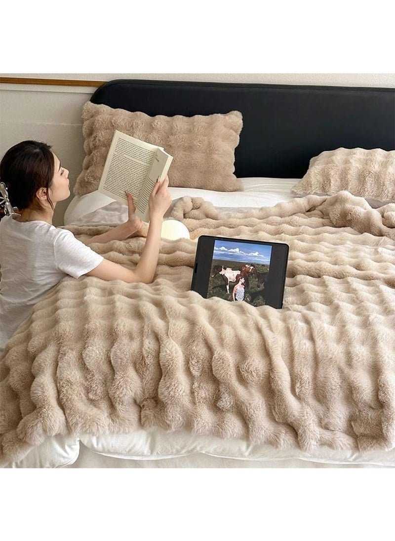 LIMOS - Faux Rabbit Fur Throw Blanket Cute Cozy Furry Fuzzy Blanket Plush Warm Fleece Fluffy Blanket for Couch Sofa - Image 1