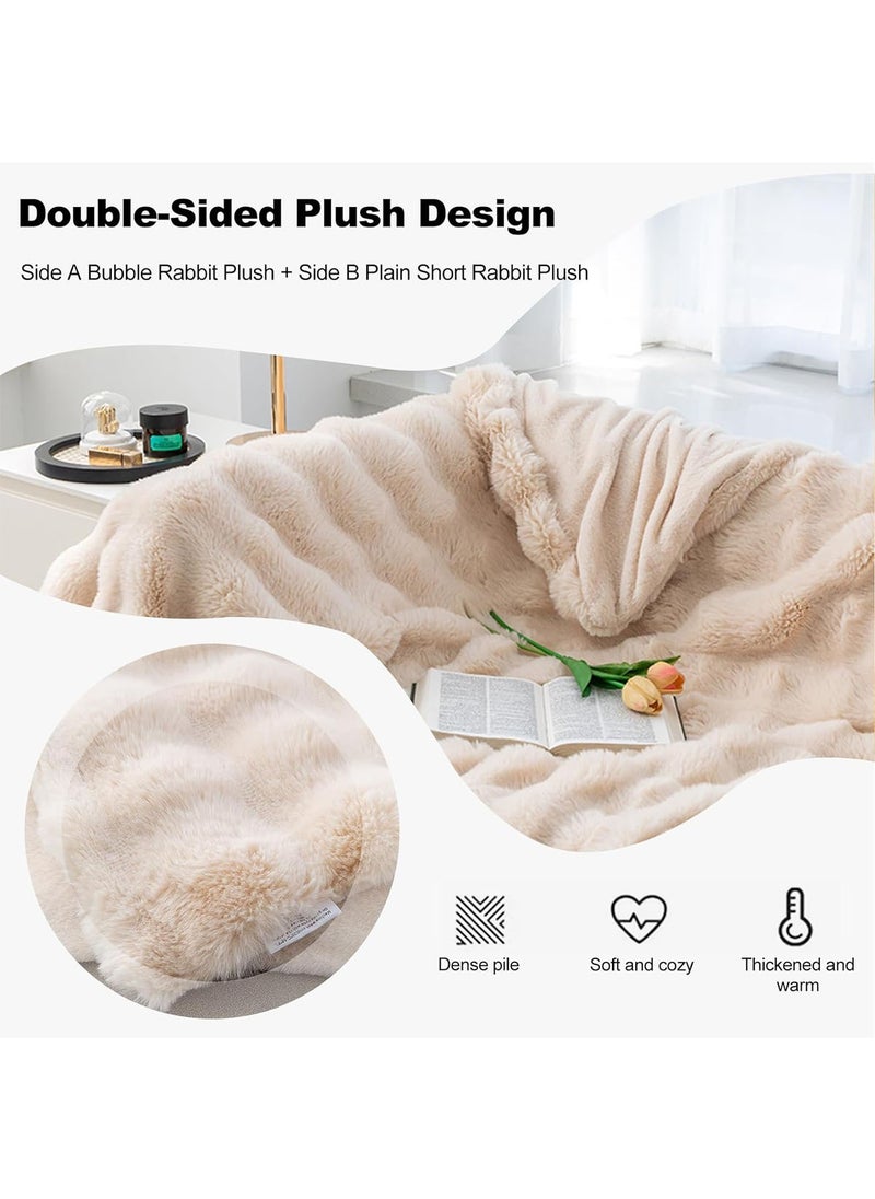 LIMOS - Faux Rabbit Fur Throw Blanket Cute Cozy Furry Fuzzy Blanket Plush Warm Fleece Fluffy Blanket for Couch Sofa - Image 1
