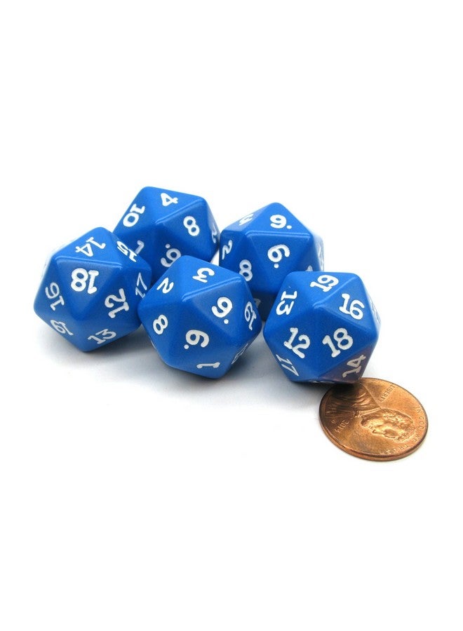 Koplow Games مجموعة كوبلو للألعاب من 5 نردات عشرين جانبًا 19 مم D20 غير شفافة RPG D&D زرقاء بأرقام بيضاء - Image 1