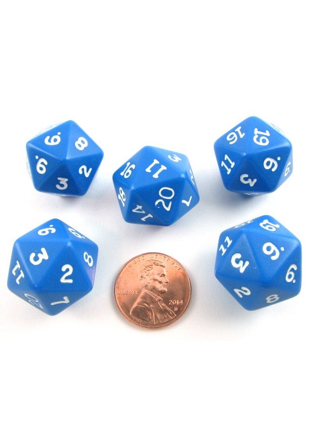 Koplow Games مجموعة كوبلو للألعاب من 5 نردات عشرين جانبًا 19 مم D20 غير شفافة RPG D&D زرقاء بأرقام بيضاء - Image 2