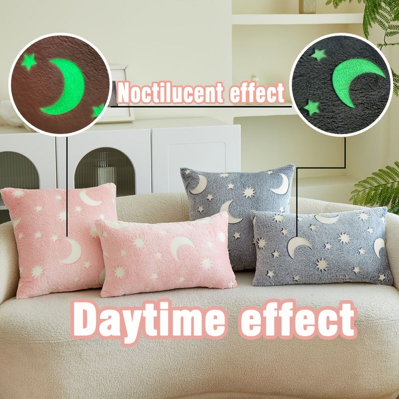 Grey Flannel Pillow Cover Ramadan Moon Star Decorative Cushion 17.72x17.72inch - Image 1